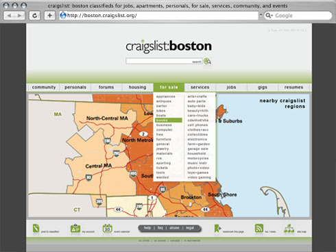 craigslist - version one prototype of Boston area landing page